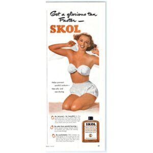 1949 Print Ad SKOL Suntan Lotion Prevent Sunburn Lovely Lady 2 Piece Swim Suit!